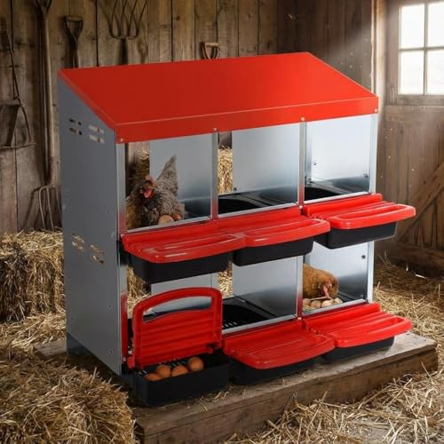 Nesting Boxes for Chickens, Chickens Laying Boxes for Chicken Coop, 6 Compartments Chicken Nesting Boxes, with Removable Tray, Easy Cleaning, for Hens Outdoor Chicken Coop Farm Yard, Red - color: red, size: 6 Holes Without Legs