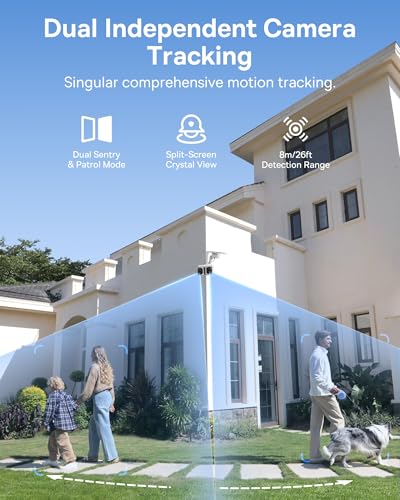 Baseus X1 Pro Dual-Tracking Solar Security Camera Outdoor Wireless, Supports up to 512GB, Dual 3K AI Cameras, 300° Pan, Color Night Vision, 8× Zoom, IP65, No Subscription with 32GB Card - color: Grey