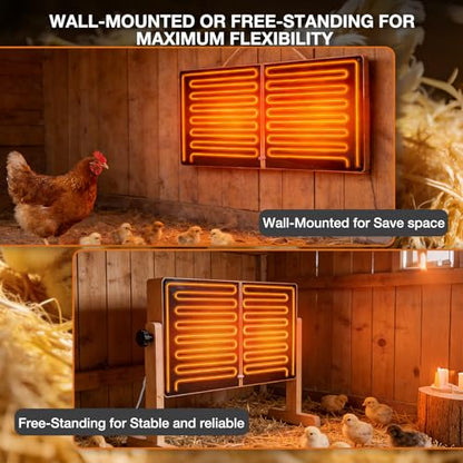 Foldable Chicken Coop Heater, 120W Waterproof Radiant Heater with Dual Plates, Adjustable Temp 70–190℉ for Winter Chicks - color: Wood