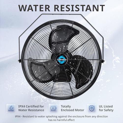 Tornado 20-Inch High Velocity Outdoor Wall Fan, IPX4 Water-Resistant, 3-Speed 4750 CFM, UL Safety Certified for Industrial, Commercial, Residential & Greenhouse Use - size: 20 Inch New