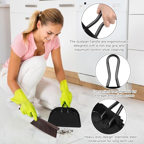 Dust Pan and Brush Set-Handheld Angled DustPan and Hand Broom Set, Large dust pan with handle,Heavy Duty Metal Dustpan and Brush Set Home For Small Item Sweeping Rubber Coated Easy to Grasp Handle - size: Dustpan and brush 11.8*14.3 Inch