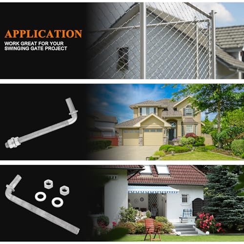 LANIAKEA 4PCS 8" J Bolt Gate Hinge J-Bolt Chain Link Fence Gate Hinge Heavy Duty Threaded Hinges for Cattle Corral Panels