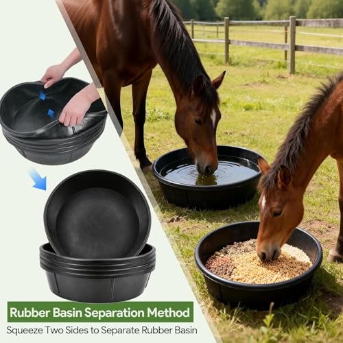 5 PCS Rubber Feed Pan, 3 Gallon/12 Quart Large Horse Feed Bucket, Animal Feeding Large Feed Bucket for Horse, Goat, Pig, Dog, Farm and Poultry, Black