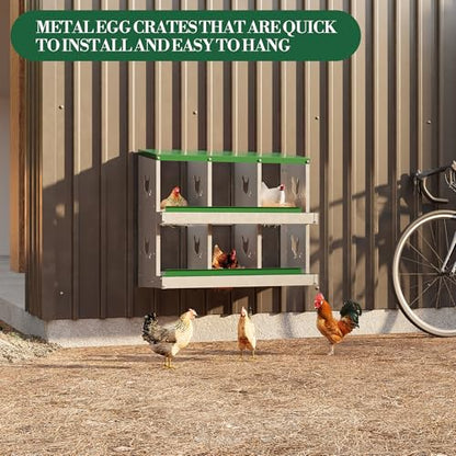 Chicken Nesting Box,6 Compartments Galvanized Steel Metal Chicken Laying Box with Roll Out Egg Collection,Wall Mount Chicken Nesting Boxes,Easy Egg Collection, Hen Roosting Boxes - color: Green, size: 6 Holes