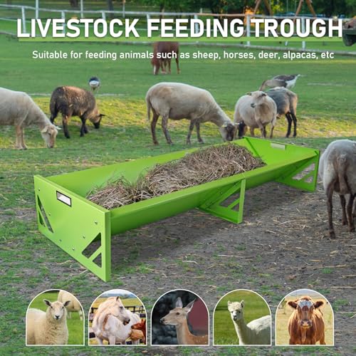 Goat Feeder, 22 Gal Metal Horse Trough Livestock Feeding Trough 55 inch Heavy-Duty Large Capacity Cattle Trough Galvanized Steel Livestock Feeder for Farms Alpacas Goats, Calves, Sheep, Deer