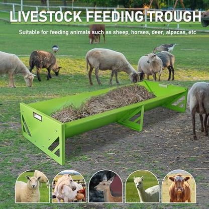 Goat Feeder, 22 Gal Metal Horse Trough Livestock Feeding Trough 55 inch Heavy-Duty Large Capacity Cattle Trough Galvanized Steel Livestock Feeder for Farms Alpacas Goats, Calves, Sheep, Deer