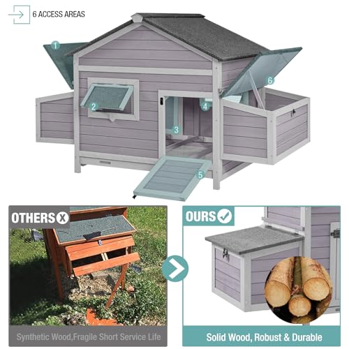 Outdoor Chicken Coop with 2 Large Nesting Boxes, Wooden Hen House Poultry Cage with Waterproof Roof, Leakproof Pull Out Tray,Rabbit Hutch Duck Cage - color: Grey, size: 67.3"L x 36.8"W x 40.6"H