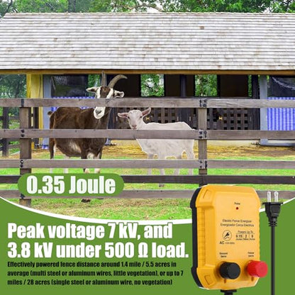 MorningRo Electric Fence Charger Set 110VAC 0.15 Joule Electric Plug in Fence to Contain Pet Poultry Keep Rodent, 50 Black Insulator and 1 Socket Tool 250ft Aluminum Wire for Garden Pond Protection - style: 0.15 Joule