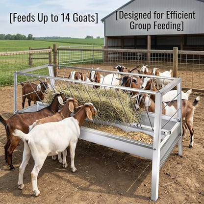 77 Gallon Capacity Livestock Feeder, 2-in-1 Large Capacity Feed & Water Trough, Goat Hay Feeder, Freestanding Outdoor Farm Livestock Feeder, Smooth Edges Design for Goats, Horses, Ranch & Barn Use