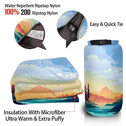 Outdoor Puffy Camping Blanket, Lightweight Down Alternative Puffy Printed Camping Large Ultra Warm Hammock Top Quilt Waterproof Blanket for Traveling Picnic Beach Party Cold Weather (Sunset) - color: Sunset