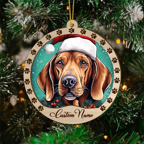 Personalized American English Coonhound Ornament, American English Coonhound Christmas Ornament, Custom Name American English Coonhound Dog Suncatcher for Christmas Tree - color: American English Coonhound