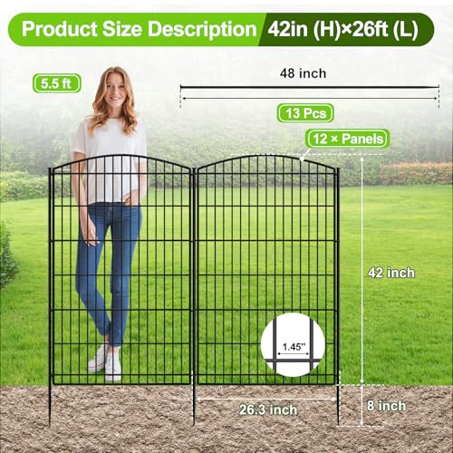 INJOPEXI Decorative Garden Fence 12 Panels 26ft (L)×42in (H) Garden Fences with 12 Panels Rustproof Wire No Dig Rabbit Animal Barrier Fencing Rabbit Dog Fence for Yard Patio Outdoor - Without Gate - size: 12 Panels 26ft(L)-42"(H) - Without Gate