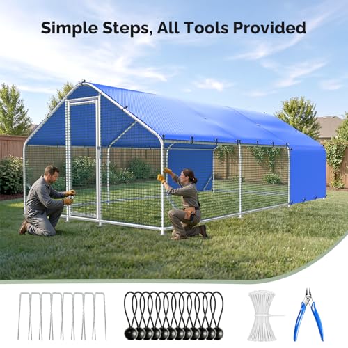 Sino Luban Metal Chicken Coop Run 17.8x8.9ft with Heavy Duty Hardware Cloth, Large Chicken Runs for Yard with Waterproof Cover, Outdoor Chicken Pen Enclosure, Walk-in Poultry Cage with Support Brace - size: 17.8x8.9 FT - Hardware Cloth