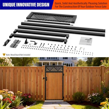 3x6FT (34.8" W X 70.8" H) 201 Stainless Steel Anti Sag Wooden Fence Gate Kit Heavy Duty Garden Gate Frame Hardware Kit Reinforcement (Left/Right Free-Installation) - size: W3xH6 FT-Geometric