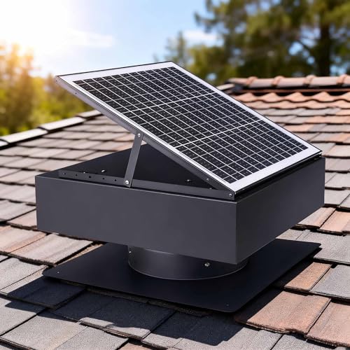 Solar Roof Vent Fan, 60W Dual Power Attic Fan with Thermostat &,A2 | 60W monocrystalline solar panel, dual power backup, 3-speed remote & 25°C auto-start, 2500m³/h high airflow, quiet <45dB - color: A2