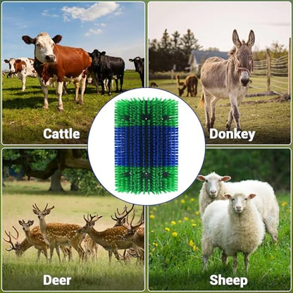 3PCS Heavy-Duty Livestock Scratching Brush, Wall-Mount Grooming & Back Scratch Brush for Horse, Cow, Goat, Pig - Easy Mount Durable Animal Brushes for Pasture, Barn & Stable - color: Blue-green