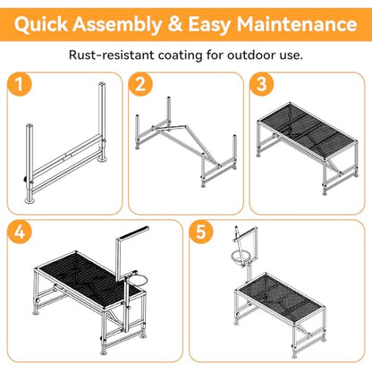 Goat Milking Stand with Feed Bin, 600 LBS Heavy Duty Sheep Trimming Stand, Adjustable Headpiece Livestock Stanchion, Stable Metal Hoof Trimming Platform for Grooming & Shearing, Farm Equipment