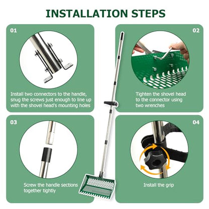 XXXFLOWER Chicken Poop Scooper & Rake 2-in-1, Metal Pooper Scooper Long Handle, Chicken Coop Rake for Chicken Coop, Sand & Pet Waste Cleaning