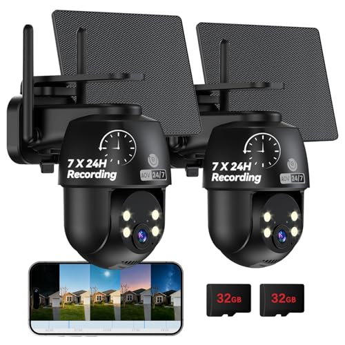 MUBVIEW 24/7 Continuous Recording Wireless Outdoor Security Camera, 2.4G WiFi, 2K Solar Powered, 360° PTZ, Auto Tracking, SD Included, Optional Cloud Storage, AI Detection, Night Vision(Black,2 Packs) - color: 2 Pack,Black