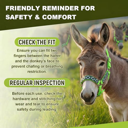 1 Set Miniature Donkey Halter with Lead Ropes, Cute and Stylish Adjustable Nylon Head Collar Set for Miniature Donkeys (Bright Green) - color: Bright Green