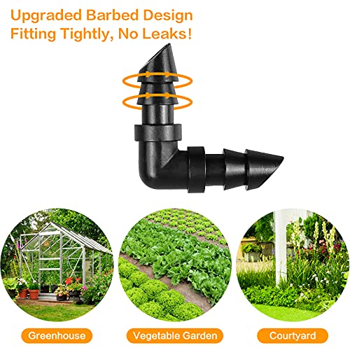 1/4" Drip Irrigation Elbow Fittings, 60 Pieces Barbed Corner 90 Elbow Connectors for 1/4 Inch Irrigation Tubing, Drip Line Elbows Parts for Garden Lawn Irrigation System - size: 4/7mm Elbows-60P