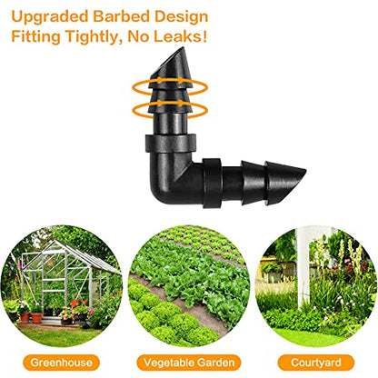 1/4" Drip Irrigation Elbow Fittings, 60 Pieces Barbed Corner 90 Elbow Connectors for 1/4 Inch Irrigation Tubing, Drip Line Elbows Parts for Garden Lawn Irrigation System - size: 4/7mm Elbows-60P