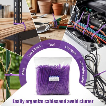 Zip Ties, 500pcs Purple Zip Ties 8 Inch, Plastic Ties Small Zipties Cable Tie Wraps, Multi-Purpose Cable Management Ties, Self-Locking Ziptie for Office and Home(Can bear 30lb) - color: Purple, size: 8" (500 Pack)