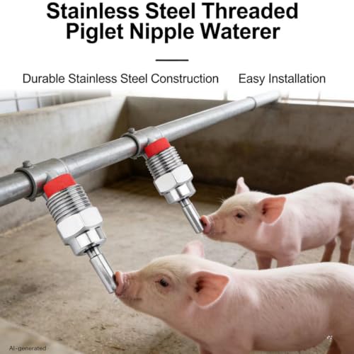 5 PCS of Stainless Steel Pig Water dispensers, red Rubber Nipple Type Pig Automatic Water Dispensers, Can Be Used by Piglets, Sheep, and Goats