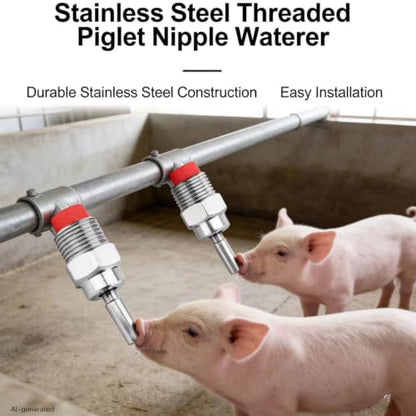 5 PCS of Stainless Steel Pig Water dispensers, red Rubber Nipple Type Pig Automatic Water Dispensers, Can Be Used by Piglets, Sheep, and Goats