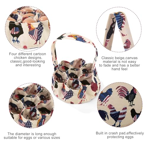 Egg Collecting Basket, Canvas Egg Basket for Gathering with 7 Pouches for Chicken, Duck, Goose, Bird, Various Poultry Collection (Flag Chicken) - style: Flag Chicken