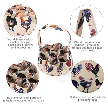 Egg Collecting Basket, Egg Basket for Gathering with 7 Pouches | Canvas Chicken Egg Basket for Chicken, Duck, Goose, Bird, Various Poultry Collection (Flag Chicken) - style: Flag Chicken