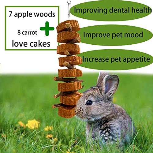 Bunny Carrot Cake Chew Toys,Rabbit Teeth Grinding Hanging Chinchillas Molar Toy Improve Dental Health Natural Apple Sticks for Guinea Pigs Rats Hamsters Gerbils(4 Packs) - color: 【orange】