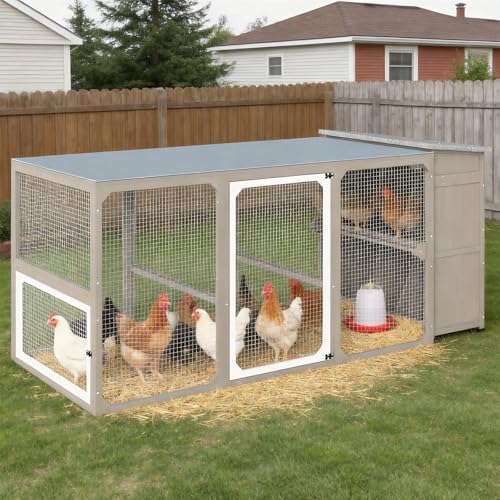 Large Chicken Coop with Run, Chicken Run with Waterproof Cover, Large Poultry Cage for Yard Farm Backyard Hen House, Duck Coop and Rabbit Run with Nesting Boxes, for 4-6 Chickens - size: 92.5"L x 37.4"W x 41.3"H