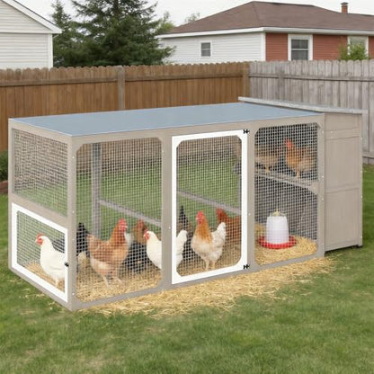 Large Chicken Coop with Run, Chicken Run with Waterproof Cover, Large Poultry Cage for Yard Farm Backyard Hen House, Duck Coop and Rabbit Run with Nesting Boxes, for 4-6 Chickens - size: 92.5"L x 37.4"W x 41.3"H