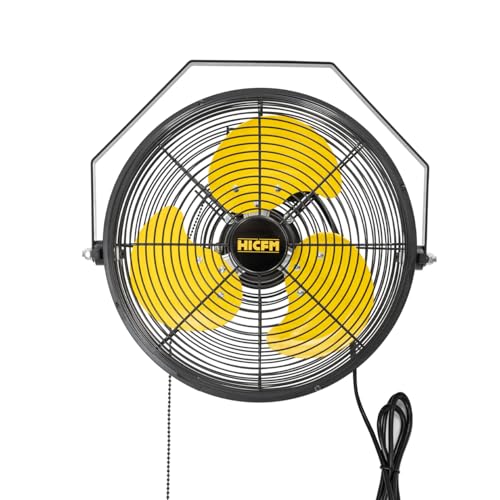 HiCFM 2500 CFM 12 Inch Industrial Wall Mount Fan, 3-Speeds High Velocity Wall fan with IP44 Enclosure Motor for Barn, Garage, Warehouse, Greenhouse and Commercial Use - size: 12" indoor