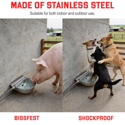 Automatic Water Bowl 304 Stainless Steel Pet Water Dispenser Dog, Feeder Waterer for Large Dogs with 40 Inch Steel Hose, 2 Float Valve, Copper Connector Adapter, 2 Bolts (with Drainage Hole)