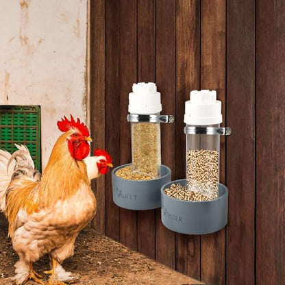 Kalekey 2 Pack Transparent PVC Chicken Feeder, Oyster Shell and Grit Feeder Hanging Ground Chicken Coop Feeder with Hanging Hook for Hens & Chicks (Grey) - color: Gray