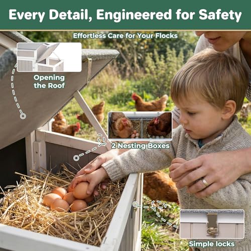Chicken Coop with Run, Weatherproof Mobile Chicken Tractor Hen House with Wheels, Nesting Box, Roosting Bars, Pull-Out Tray, Asphalt Waterproof Roof & Fun Swing for Chickens Quails Small Animals - color: Grey
