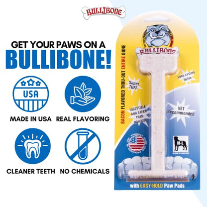 Bullibone Nylon Dog Chew Toy for Aggressive Chewers - Dental Hygiene Bone with Bacon Flavor, Durable Tough Chew Toys for Small Dogs, Indestructible Dog Bone - Single - size: Small - Single