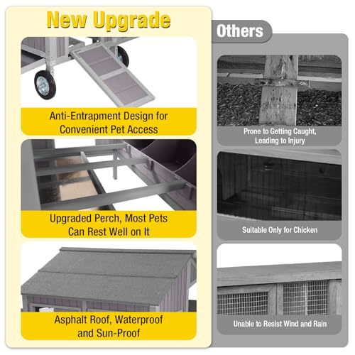 Aivituvin Chicken Coop Mobile Outdoor Hen House with Large Wheels Durable Wooden Poultry Cage with 3 Nesting Box for 2-6 Chickens 51.5’’ (51.57'' × 41.02'' × 51.18'') - size: 51.57'' × 41.02'' × 51.18''
