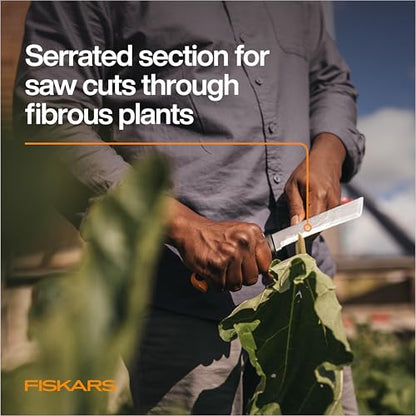 Fiskars Harvesting Knife for Produce, 6" Blade, Serrated Edge Hand Tool Perfect for Vegetables, Extended Tang Design, Garden Harvesting & Food Prep Knife, Sheath Included, Gardening Gifts for Women - style: Harvesting Knife