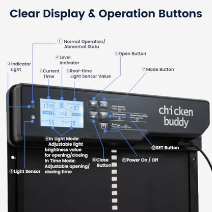 Giantex Automatic Chicken Coop Door Solar Powered with Light Sensor & Timer | Aluminum Auto Chicken Door, 4 Modes, Anti-Pinch Safety Protection, LCD Display, Remote Control, USB Charging Included