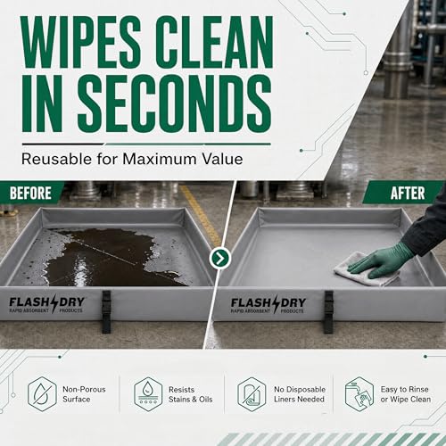 FLASHDRY Portable Spill Containment Berm, Folding Duck Pond 4' x 4', Reusable Oil, Fuel & Chemical Spill Containment Tray, UV-Resistant PVC, Heavy-Duty, Quick & Easy Setup, Garage & Industrial Use - color: Grey
