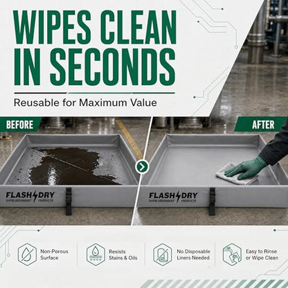 FLASHDRY Portable Spill Containment Berm, Folding Duck Pond 4' x 4', Reusable Oil, Fuel & Chemical Spill Containment Tray, UV-Resistant PVC, Heavy-Duty, Quick & Easy Setup, Garage & Industrial Use - color: Grey