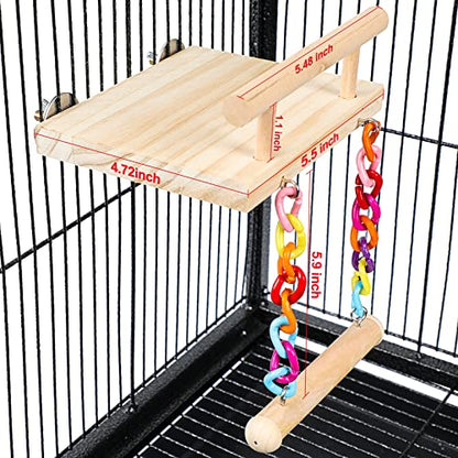 FrgKbTm Bird Perches Cage Toys Parrot Wooden Platform Play Gyms Exercise Stands with Acrylic Wood Swing Ferris Wheel Chewing for Animals Green Cheeks, Baby Lovebird, Chinchilla, Hamster Budgie - color: Platform+Swing
