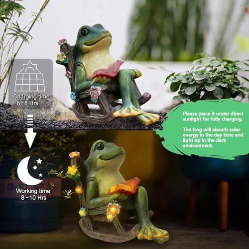 Solar Garden Statues Miniature Frog Figurine Thanksgiving Decor with Succulents and 7 LED Lights Outdoor for Patio Yard Balcony Lawn - Unique Housewarming Birthday Gifts for Women Mom Family Friends - style: frog
