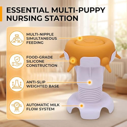 Pssopp Feeding Supplies Silicone Puppy Nursing Station Puppy Feeder Milk Bowl with 4 Nipples for Newborn Rabbits Kittens Other Animals Pet Milk Feeder Station, Pet (Yellow) - color: Yellow