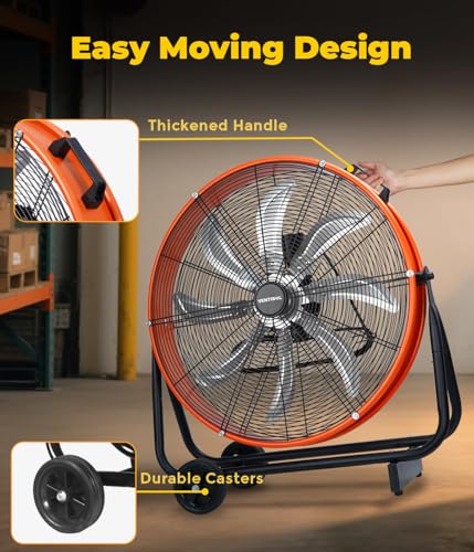 VENTISOL 24 Inch High Velocity Drum Fan, 9500 CFM Industrial Fans Heavy Duty, 3-Speed Shop Fan, Large Metal Floor Fan for Garage, Warehouse, Outdoor, Commercial, 8 Blades - style: 24" High Velocity Industrial Fan