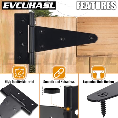 8 Inch T-Strap Gate Hinges, Shed Barn Door Hinges Heavy Duty, Black Tee Hinges for Wooden Fences, Yard Gate, Wrought Hardware Iron Rustproof (2 Pack/Set) - size: 8 Inch