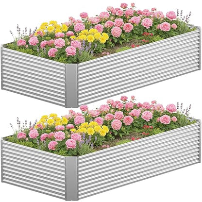 2 Pcs 8 x 4 FT x 1.5 FT Galvanized Steel Raised Garden Bed – Outdoor Planter Box for Root Vegetables, Herbs & Flowers, Large Metal Garden Beds for Backyards, Terraces and Balconies - size: 8 x 4 FT x 1.5 FT